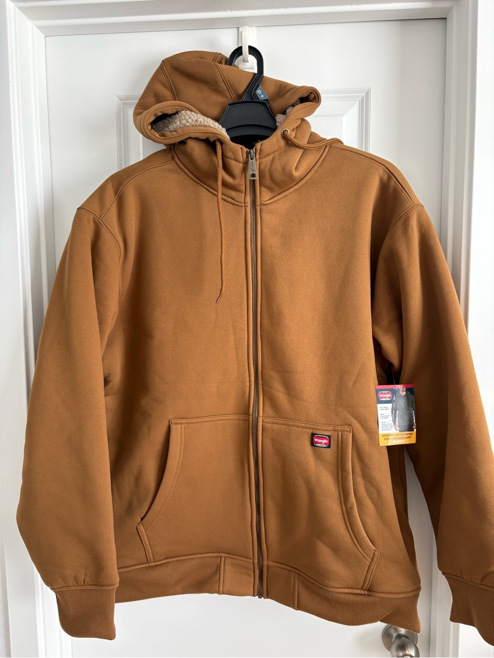 Wrangler Brown Sherpa-Lined Full-Zip Hooded Jacket, New XXL
